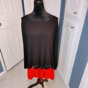Creation L Black & Red Tunic W Decorative Zippers size 14. EUC